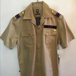 Navy-like Cotton-Blend Button-Down Shirt (Tan)